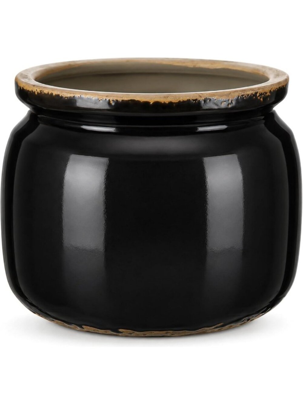 Vintage Black Ceramic Plant Pot - 7.7” Decorative Planter with Drainage for